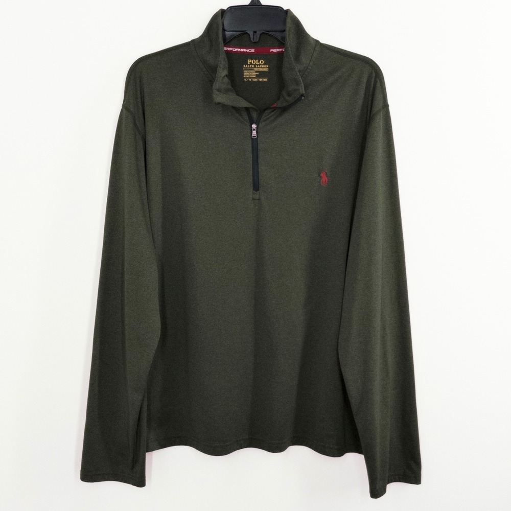 Polo Ralph Lauren Performance Men's XL 1/4 Zip Pullover Olive Green Golf Stretch